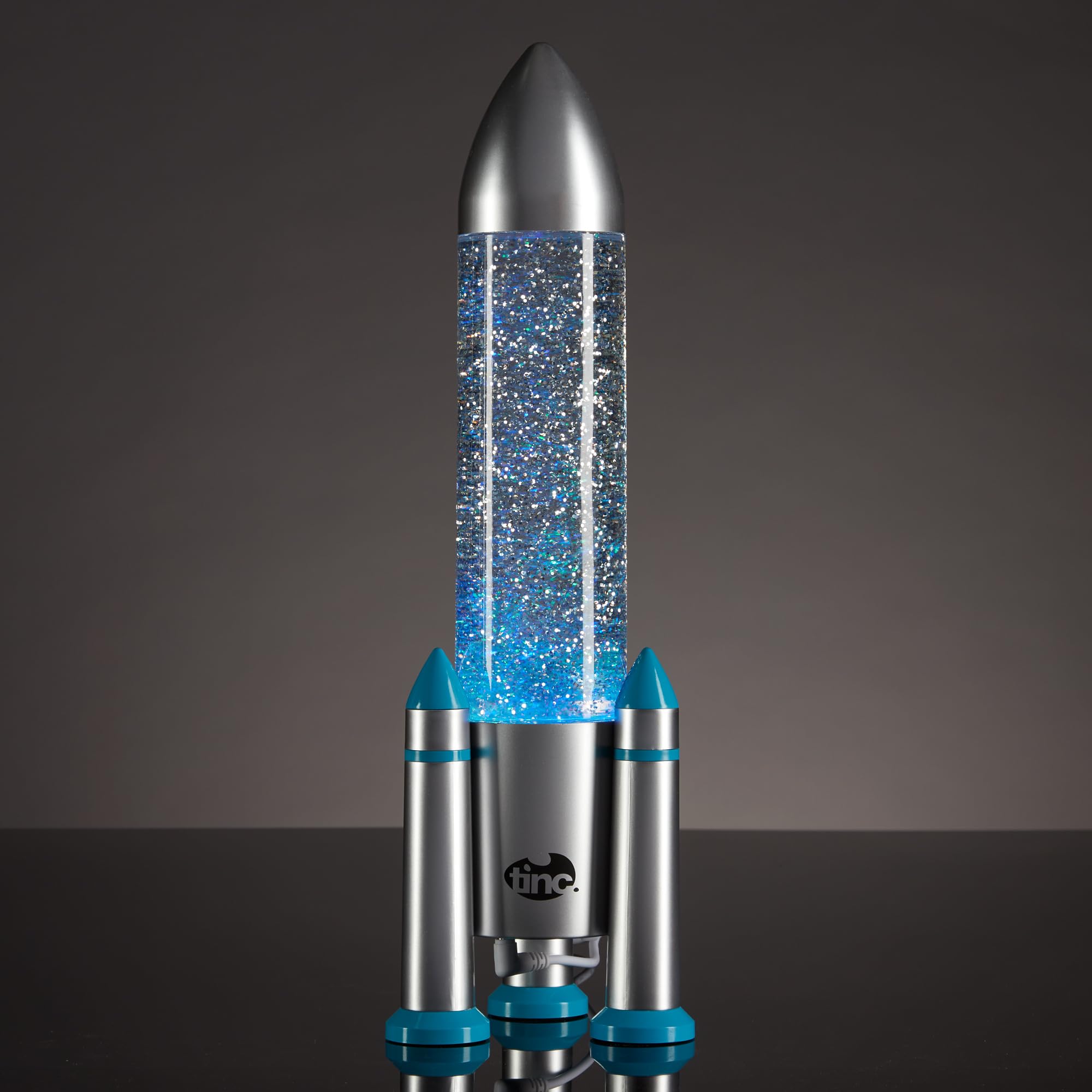 Tinc Glitter Filled Colour Changing Novelty Rocket Desk Lamp - Sparkly Stars Water Filled Lamp, Silver