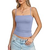 EasyGala Womens Double Lined Camisole Square Neck Spaghetti Strap Tank Top Sexy Backless Shirt Fitted Y2K Going Out Top