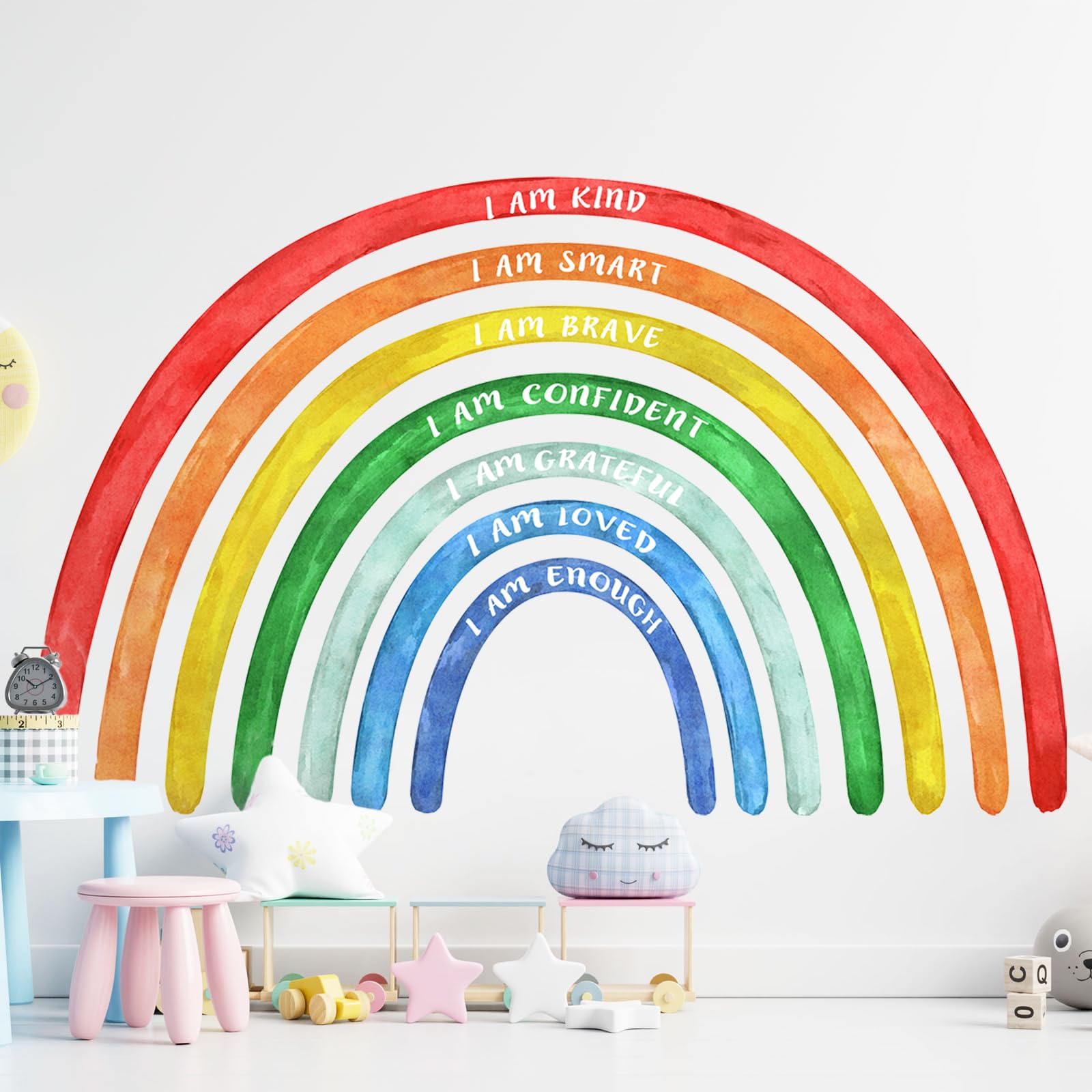 Photo 1 of Tinideya 76.77x47.24'' Watercolor Large Rainbow Wall Decal Classroom Wall Decor with Inspirational Quote Peel and Stick Stickers Waterproof Wallpaper for Girls Kids Bedroom Nursery Playroom(Bright)