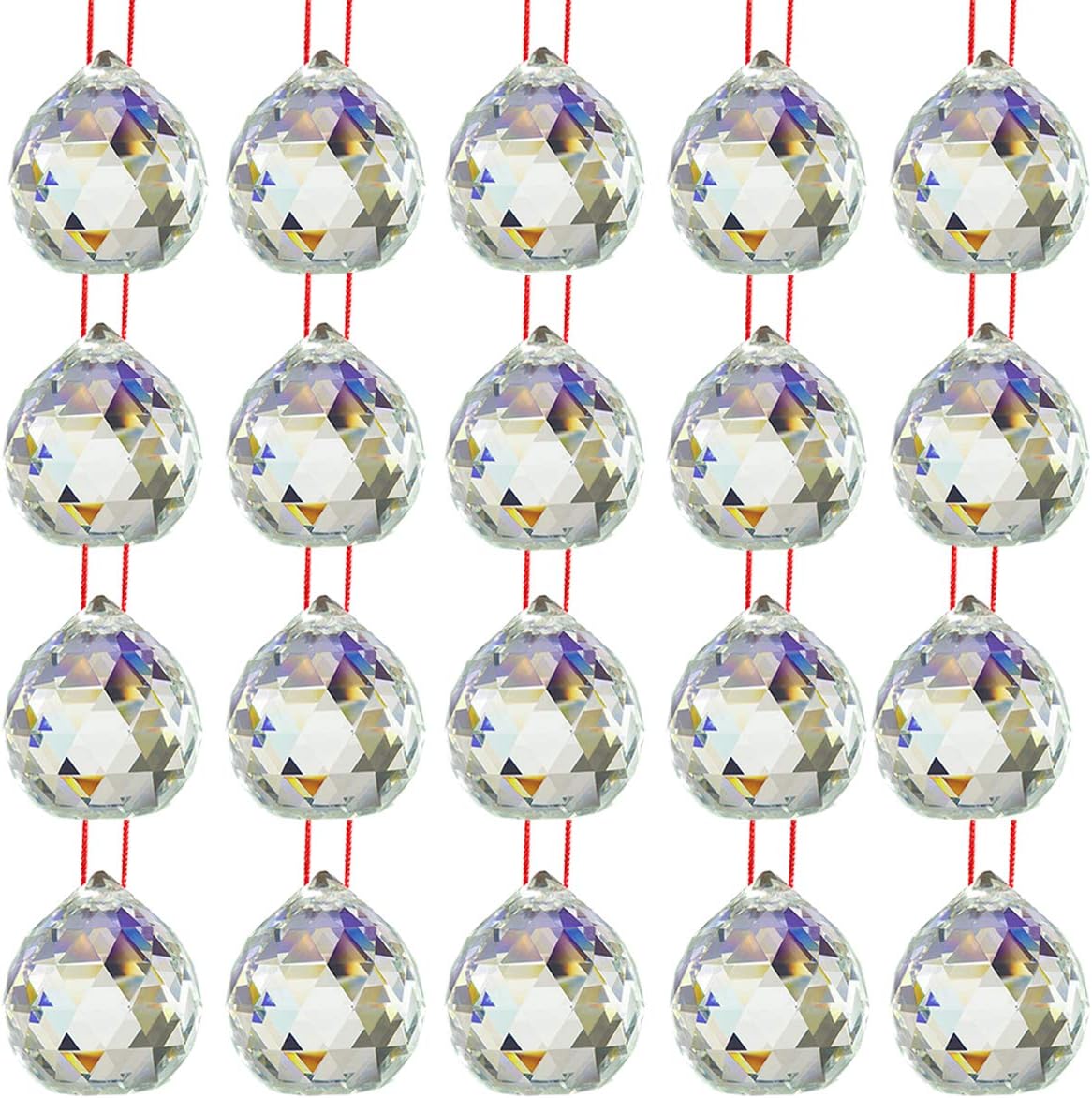 Reiki Crystal Products Vastu Crystal Hanging Ball Sun Catcher Ball Prism Rainbow Ball Sunlight Catcher Glass Ball for Good Luck Positivity Home Decor Crystal Ball with Red Thread Pack 0f 20 pc
