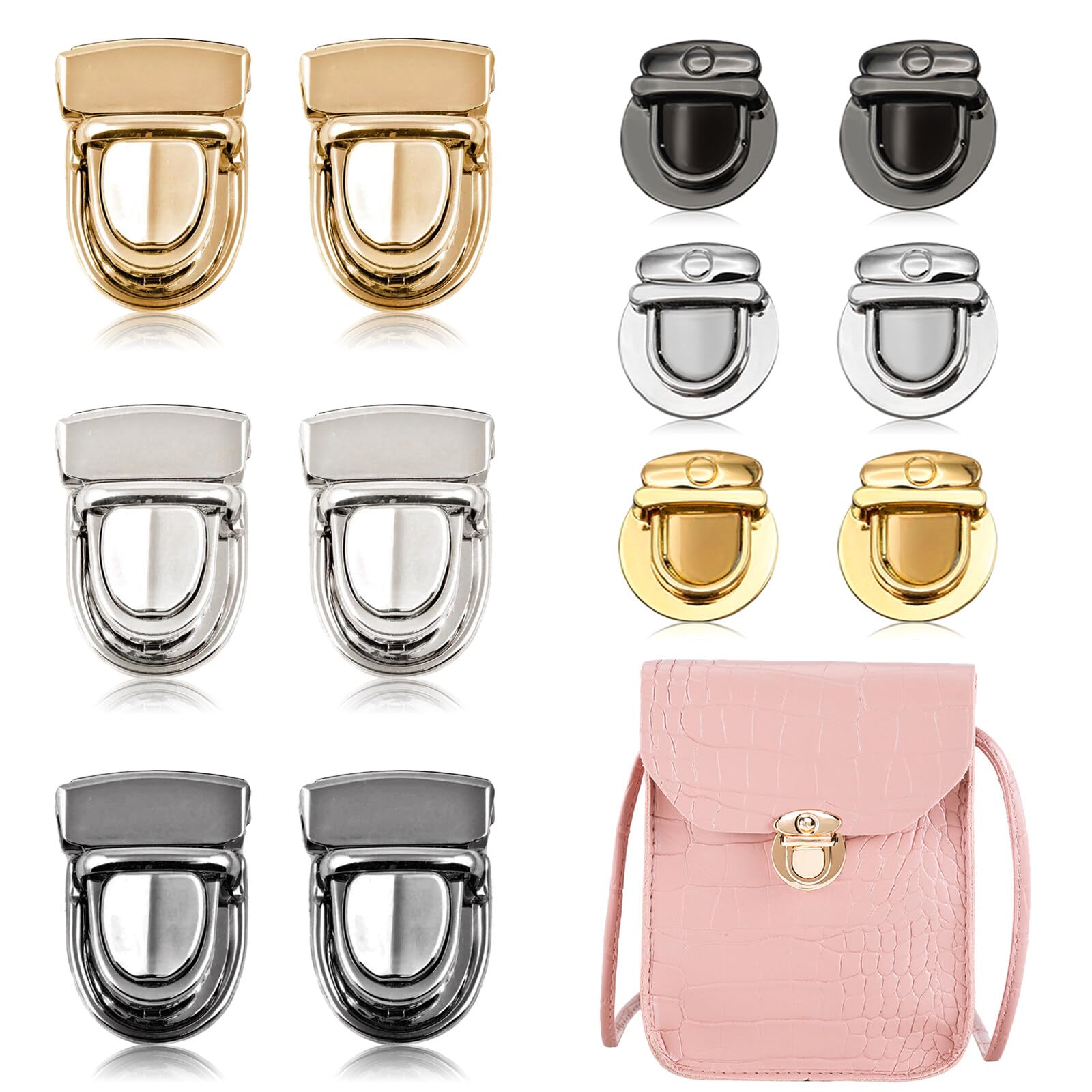 Zasjon 12 PCS Bag Clasps and Closures Metal Tuck Lock Buckle, Bag Clasp Catch Purse Push Lock Bag Clasp Fasteners for Bag Making, DIY Craft Bag, Handbag Wallet