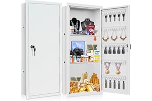 29.53" Tall White Wall Safes Between the Studs with 2 Removable Shelf, Lockable Hidden Safe Box with 50 Hooks for Keys Jewell