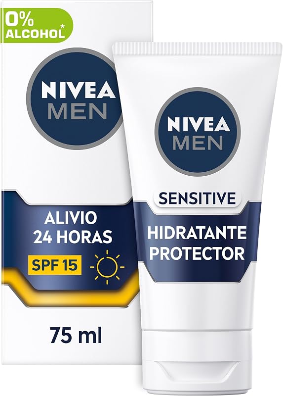 Sensitive Hidratante Protector FP15 (1 x 75 ml), 0% alcohol antirritación crema facial hidratante para hombres con piel sensible, con protector solar FP15