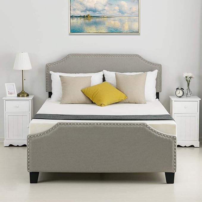 LAGRIMA Upholstered Linen Platform Bed, Curved Shape