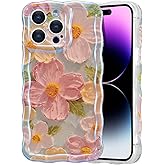 EYZUTAK Case for iPhone 14 Pro Max, Colorful Oil Painting Flower, Green | Laser Glossy Floral Pattern, Cute Curly Wave Edge, Exquisite Phone Cover, Stylish Durable TPU Protective Case for Girl Women