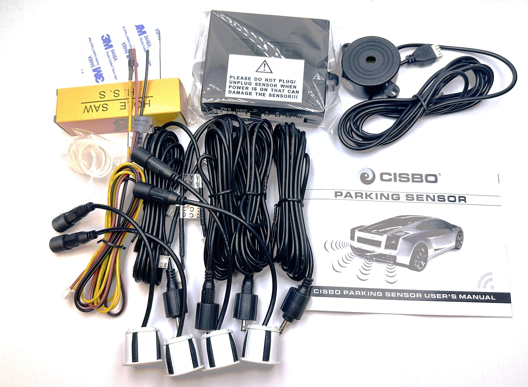 CISBO SB397 Parking Reverse Sensors Audio Buzzer Alarm Canbus Kit, White, Set of 4 — image 1