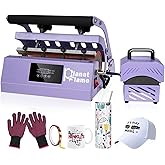 PlanetFlame Tumbler and Hat Heat Press Machine, 2-in-1 Combo Machine for Cup and Cap with Gloves and High Temp Heat Resistant Tape for 11oz-30oz Sublimation Tumbler and All Caps, Purple