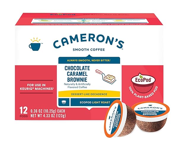 CAMERON’S COFFEE SINGLE SERVE PODS, FLAVORED, CHOCOLATE CARAMEL BROWNIE, 12 COUNT (PACK OF 1)