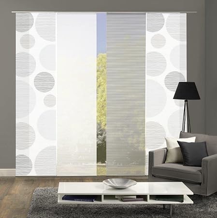 Vision S 94553 | 4er-Set Schiebegardinen Borden | halb-transparenter Stoff in Bambus-Optik | 4X 260x60 cm | Farbe: (grau)