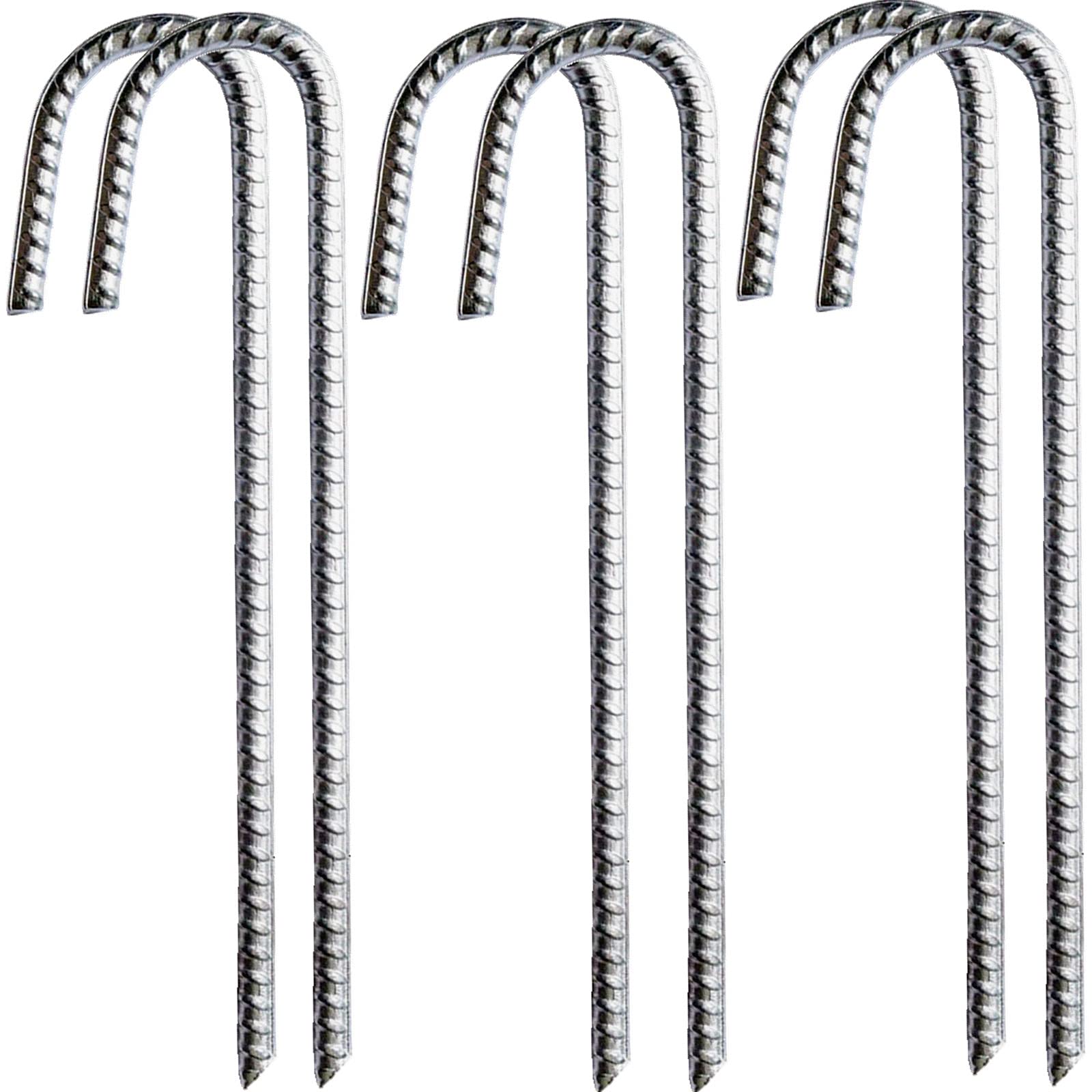 YAAVAAW Galvanised Metal Ground Rebar Stakes Tent Pegs, 6x30cm J Hooks Anchorage Stakes, Heavy Duty for Marquees, Gazebos, Camping, Football Nets, Tents, Trampolines