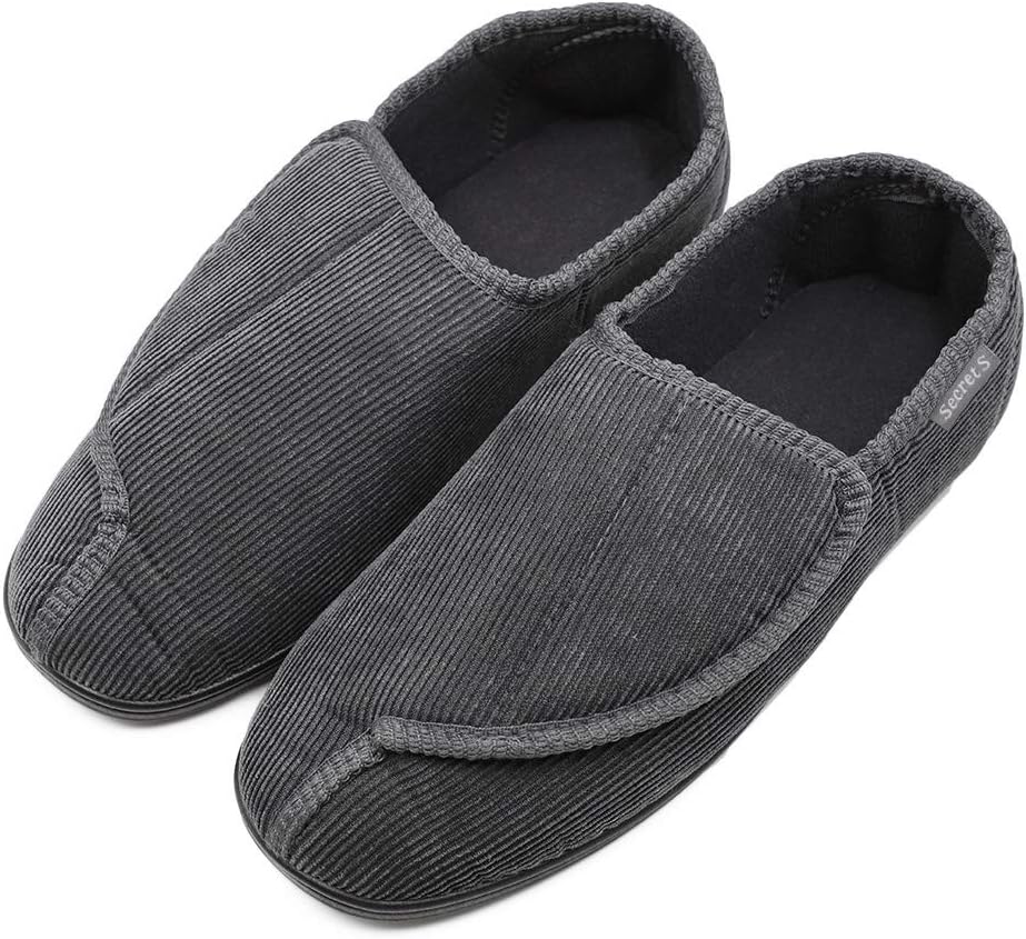 Mens Diabetic Slippers Extra Wide Memory Foam Comfort House Shoes with Adjustable Closure for Swollen Feet, Edema, Arthritis, Elderly Indoor/Outdoor