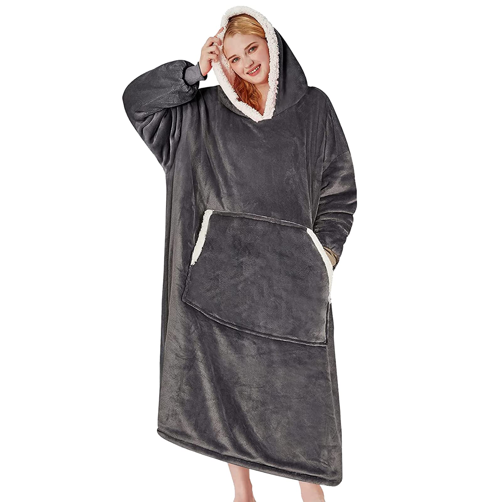 mebiusyhc Oversized Hoodie Blanket Fluffy Fleece Blanket Hoodie Hooded Blanket Deep Pockets, Cozy Warm Fleece Sherpa Blanket, Gifts Adults Mom Wife Girlfriend Men