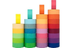 LEOTER 30 Rolls Washi Masking Tape Set, 15mm Wide Colorful Rainbow, Decorative Writable Craft Tape for DIY Scrapbook Designs