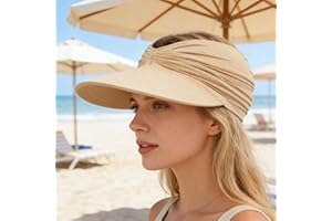 Women's Sun Visor Hat, Wide Brim UPF 50+ UV Protection Cap, Summer Beach Sport Hat for Outdoor Activities (Camel)