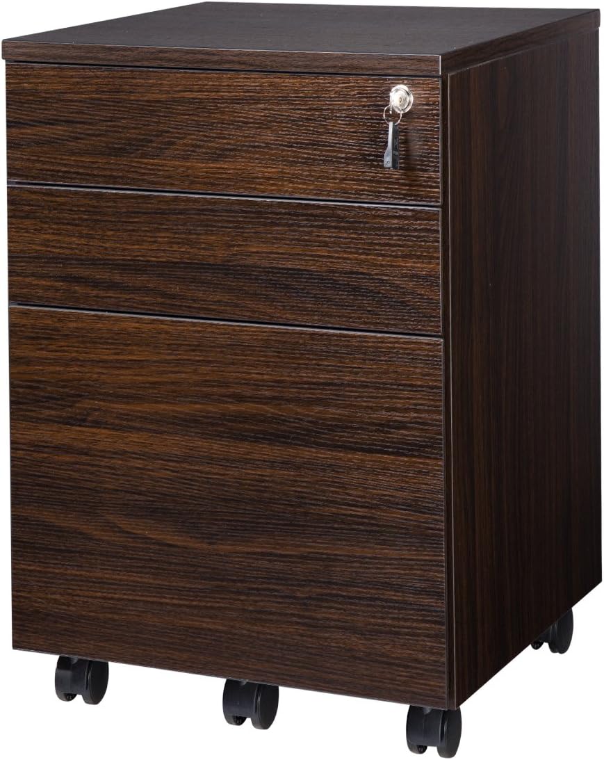 TOPSKY 3 Drawers Wood Mobile File Cabinet Fully Assembled Except Casters (Walnut Letter Size) : Office Products