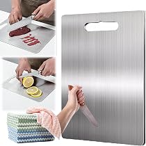 Kitchen Gadgets Apex Titanium s For Kitchen, Knife-Friendly 100% Pure Cut Titanium Durable, Stainless Steel Double Sided Food Grade Chopping, Easy To Clean (3PCS,S M L Cutting Board