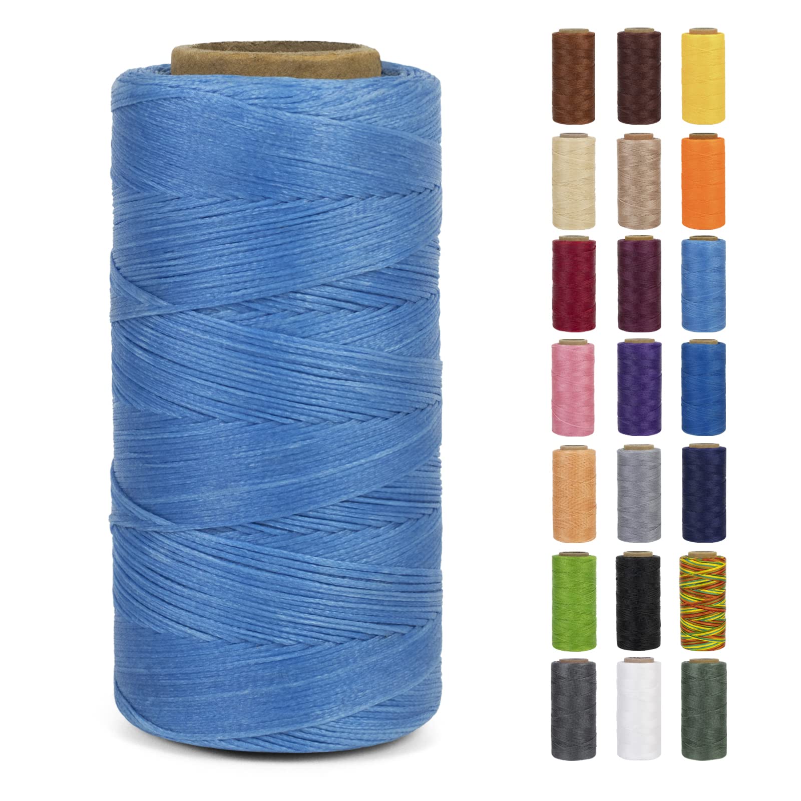 LEREATI Waxed Thread, 284 Yards 150D 0.8mm Leather Sewing Thread Flat Waxed Cord, Leather Repair Weave String for Leather Stitching Sewing, Bookbinding, Bracelets, DIY Crafts (Sky Blue)