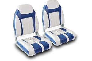 Vancus Boat Seats 2 Pack, High Back Folding Bass tracker Boat Seat for Fishing Jon Pontoon with Stainless Steel Screws, White&Blue