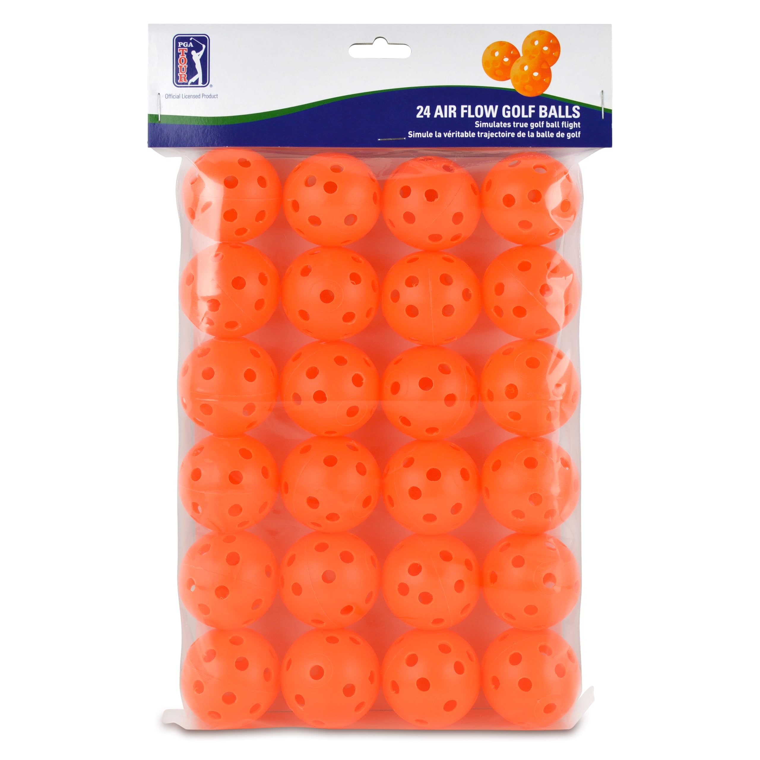 PGA TOUR Golf Practice Balls 24 Pack - Lightweight Plastic Airflow Balls for Indoor & Outdoor Use, Simulate True Golf Ball Flight, Safe & Durable, Enhanced Control, Orange