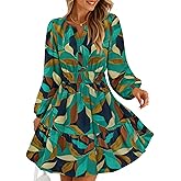 ZESICA Womens Spring Long Sleeve Floral Mini Dress 2026 Summer Boho V Neck A-Line Flowy Dresses Beach Vacation Clothes