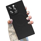 PSIOXY Silicone Case for iPhone 15 Pro Max Magnetic with Camera Lens Protector Compatible with Magsafe Slim for Women Men Scratchproof Shockproof Protective Phone Case for iPhone 15 Pro Max Black