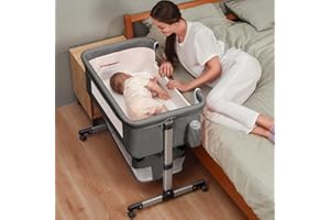 SOOBABY Bedside Crib,3 in 1 Baby Crib Adjustable Portable Bed for Infant,Baby Bassinet with Mosquito net Baby Newborn Must Have Bed,Grey
