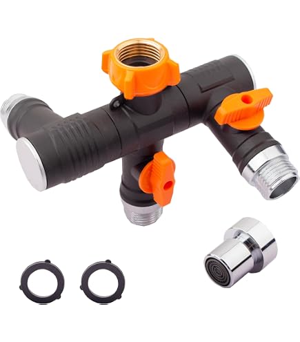 thumbnail interactive-video image 1 of Garden Hose Splitter, 3 Way Heavy Duty Metal + Type Spigot Faucet Connectors With 4 Silicone Washers For Outdoor Garden 1 of 9