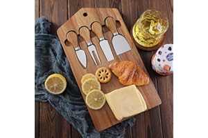 Emapoy Cheese Board and Knife Set,Wine Meat Cheese Platter Serving Board with 4 Stainless Steel Knife,Wooden Cheese Tray,Gift