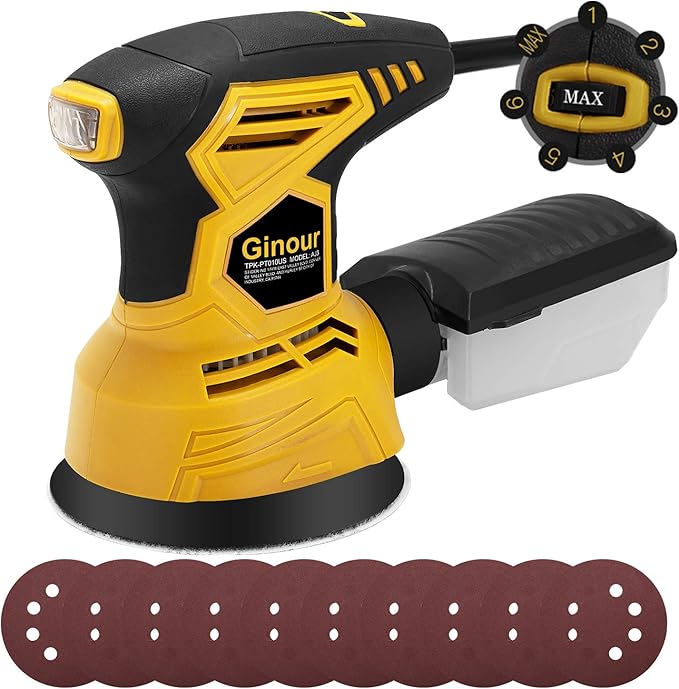 Orbital Sander, Ginour Electric Sander 7 Variable Speeds, 125mm Random