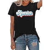 4th of July Shirts for Women America Printed Tshirt Patriotic Vintage USA Tee Tops