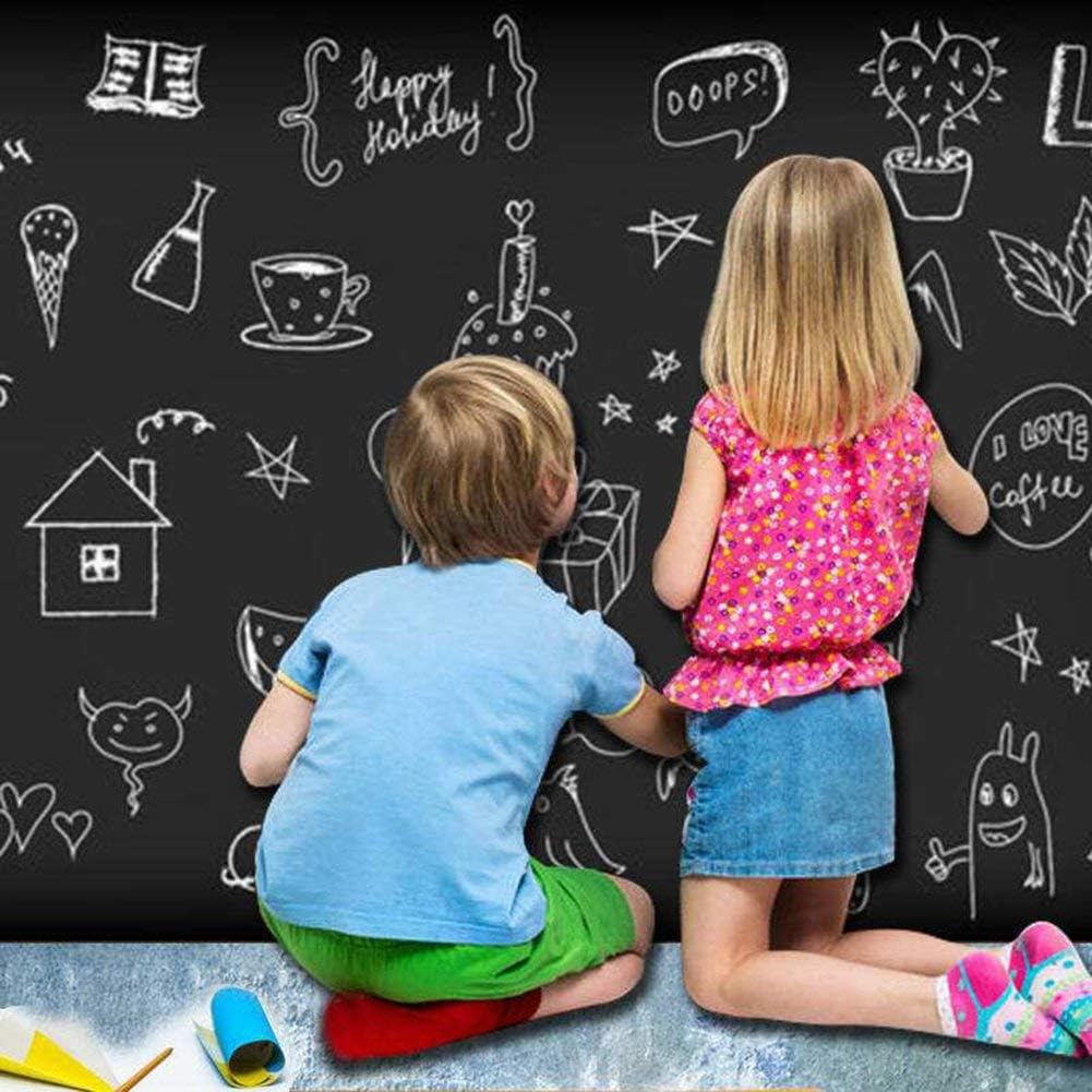 Chalkboard Paper - Blackboard Vinyl Paper Removable Bulletin Wall Sticker, Giveaway of Free: 1 White Chalk Marker Pen + 5 Colorful Chalks - 17.3" W x 78.7" L : Office Products