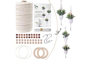 MAOQIAN 3 in 1 Macrame Kit for Beginners, 3mm x 220yards Cotton Macrame Cord, 3 DIY Macrame Plant Hanger Kits for Adults with Instructions Macrame Supplies Best for Macrame Plant Hanger Kit