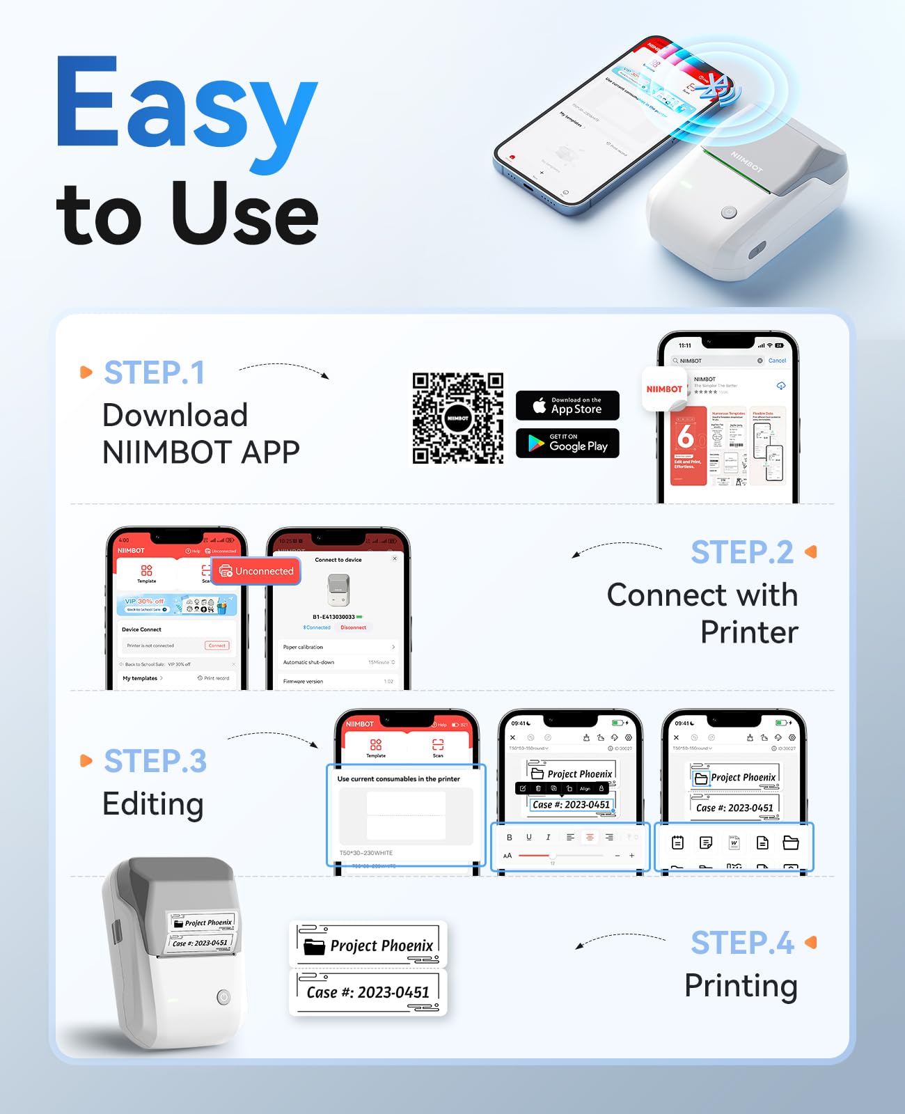 NIIMBOT B1 Label Maker Machine with Tape, Portable Thermal Bluetooth Printer for 2'' Stickers, Mini Barcode Labeler for Home School& Small Business