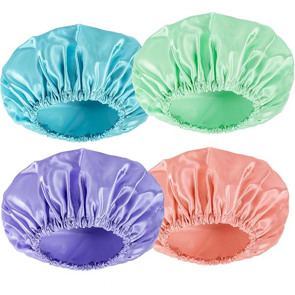 4 Stück Duschhauben Für Damen – Wasserdicht, Mit Schleife, Aus Satin & Nylon, Elastischer Bund