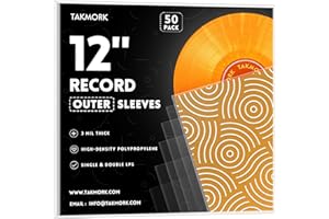 TAKMORK 12" LP Vinyl Record Protective Sleeves: 50 Crystal Clear & Durable 3 Mil Thick Outer Sleeves
