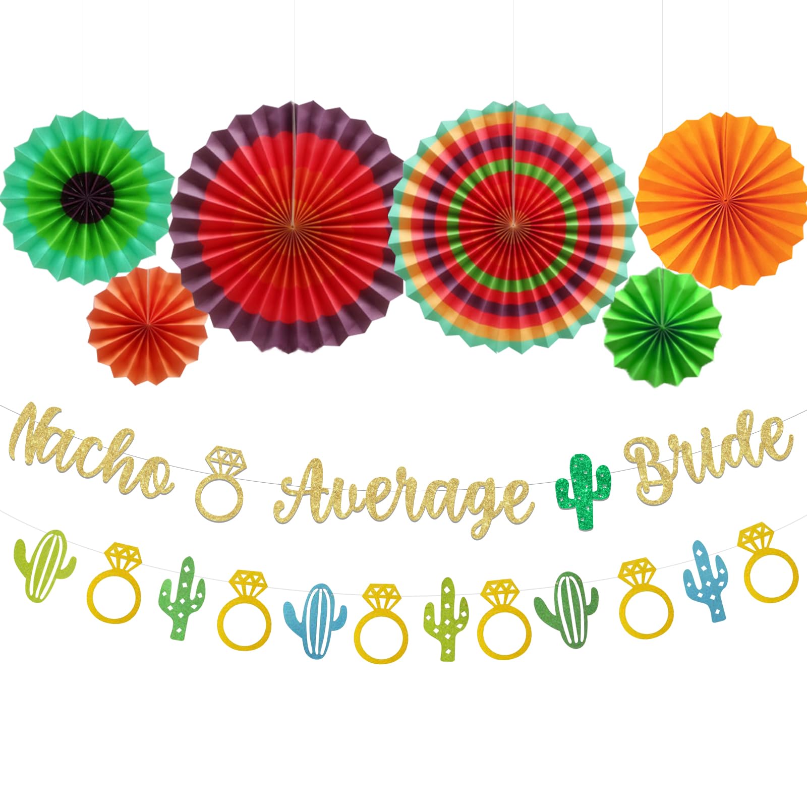 Sursurprise Mexican Hen Party Decoration, Nacho Average Bride Bachelorette Banner, Colorful Hanging Paper Fans, Cactus Diamond Garland, Bridal Shower Bride to Be Fiesta Party Supplies