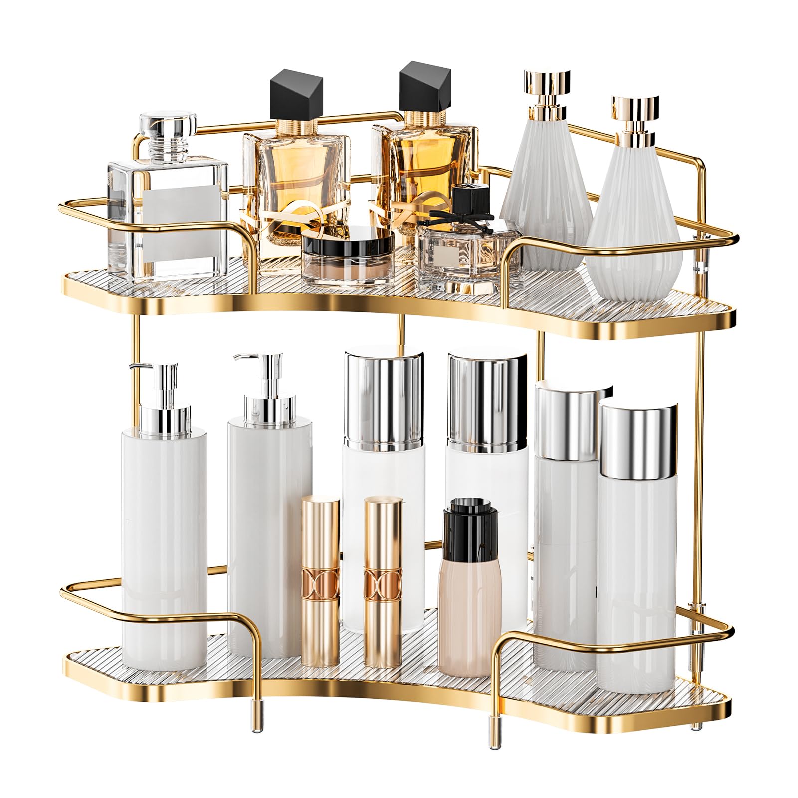 Photo 1 of Seoneiro 2 Tier Corner Bathroom Counter Organizer, Cosmetic Skincare Organizer, Bathroom Countertop Perfume Tray Vanity Organizer, Kitchen Spice Corner Storage Shelf