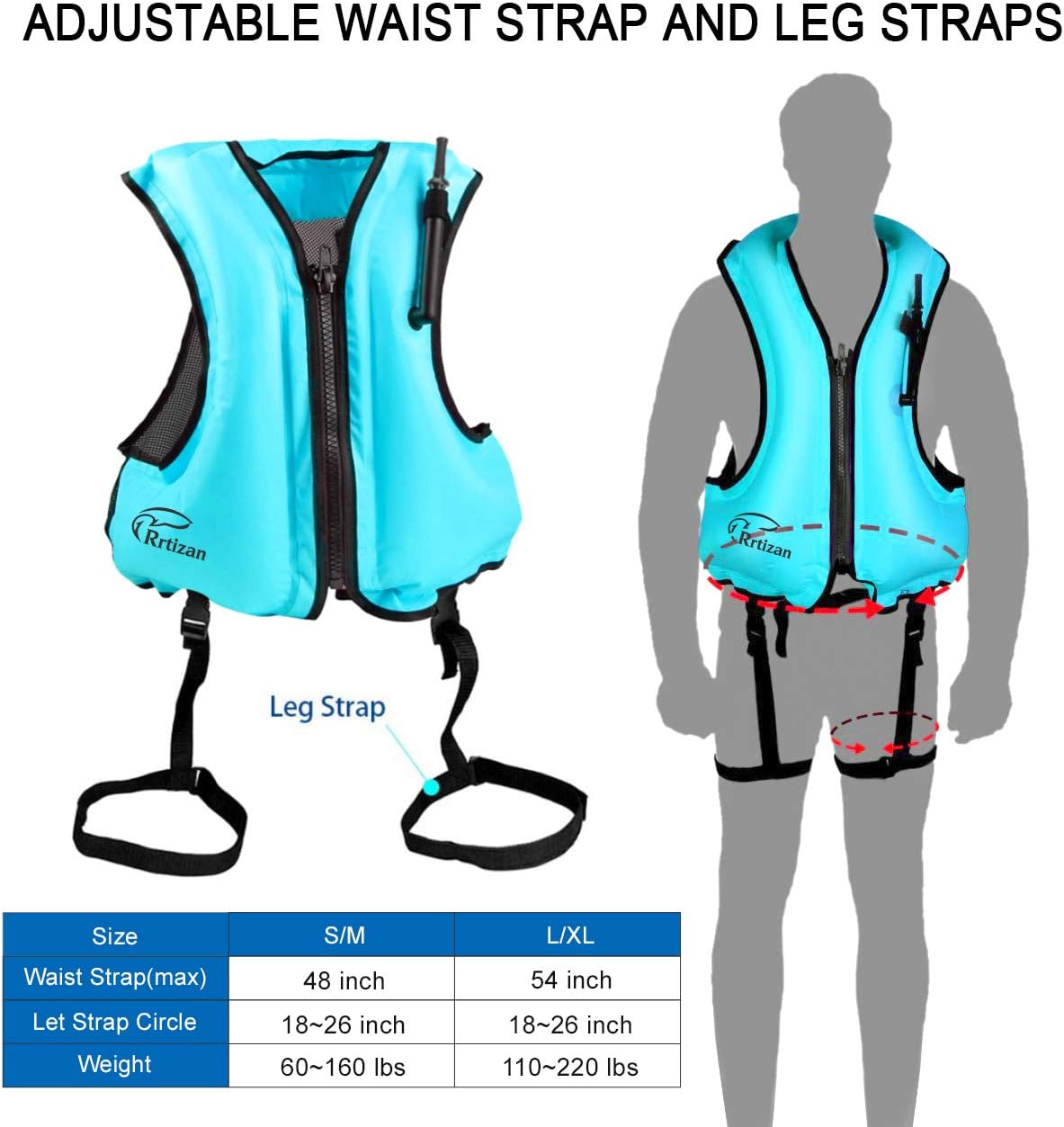 Rrtizan Swim Vest for Adults, Buoyancy Aid Swim Jackets - Portable Inflatable Snorkel Vest for Swimming, Snorkeling, Kayaking, Paddle Boating and Other Low Impact Water Sports Safety: Sports & Outdoors