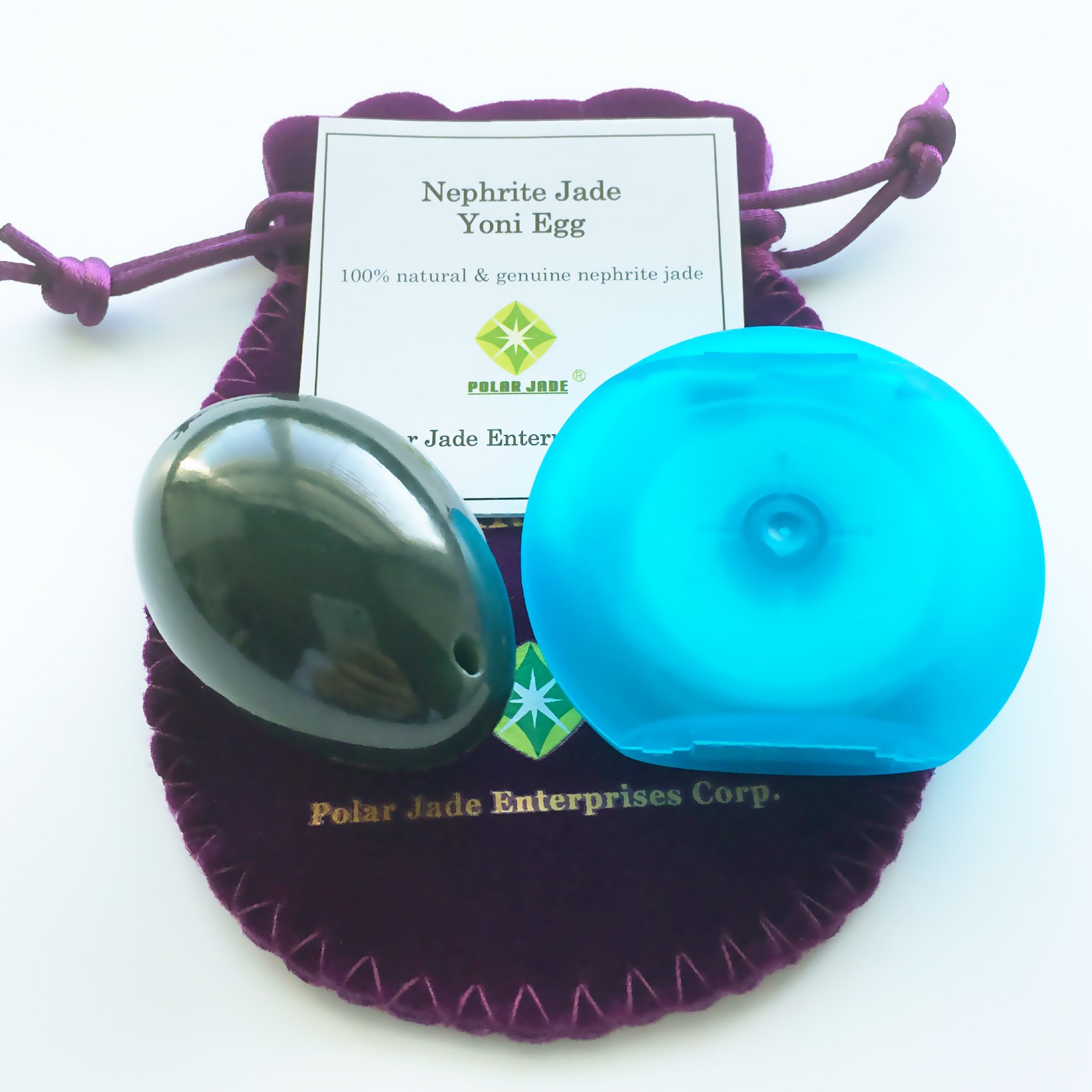 Photo 1 of Nephrite Jade Egg, Medium, Drilled, with Unwaxed String and Instructions, for All Levels of Users For Yoni Massage, PC Muscles Trainiing, or as Beautiful Art to Display or Decoration, Genuine Jade
