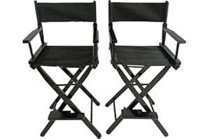 SSLine Set of 2 Professional Director Chairs Folding Makeup Artist Chair Portable Dining/Bar Height Directors Chair w/Wood Frame and Canvas Lightweight Camping Lawn Chair (Black/2PC-29.7" H)
