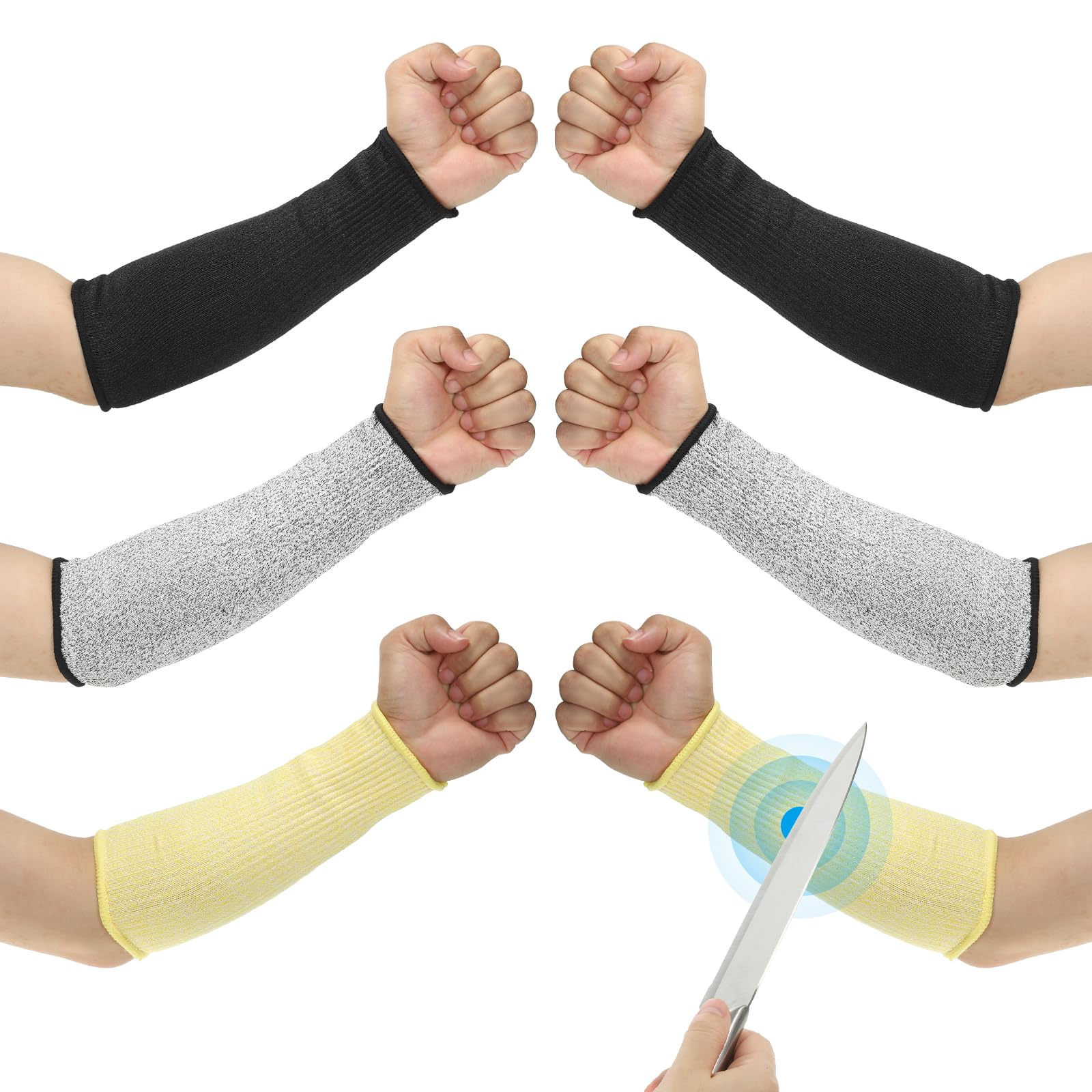 PATIKIL 10 Inch Cut Resistant Sleeve, 3 Pairs Arm Safety Protectors Sleeves Forearm Sleeve HPPE Level 5 Protection for Thin Skin and Bruising, XS, Black/Gray/Yellow