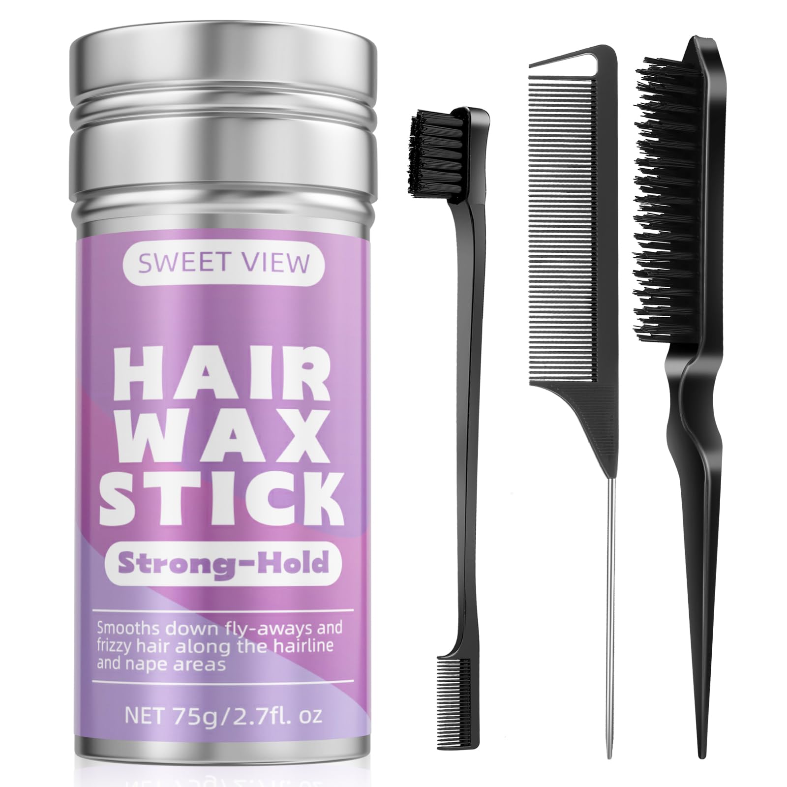 Photo 1 of SWEET VIEW Hair Wax Stick & Slick Back Hair Brush, Flexible Hold Fly Away Hair Tamer, Hair Cream/Gel for Sleek Ponytail,Flyaways,Frizz, Non-Greasy Hair Styling Accessory Pomade/Balm for Toddler, Kid
