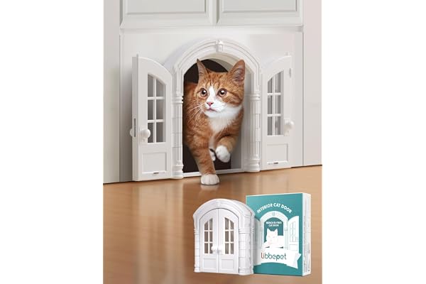 LIBBEPET Cat Door Indoor, French Bi-fold Indoor Pet Door for Average-Sized Cats Up to 25 lbs, Easy DIY Setup, Secured Install