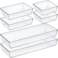 6 Pack Clear Plastic Drawer Organizer Set, Acrylic Non Slip Non Cracking Kitchen Drawer Storage Tray Large Size Divider, Mult
