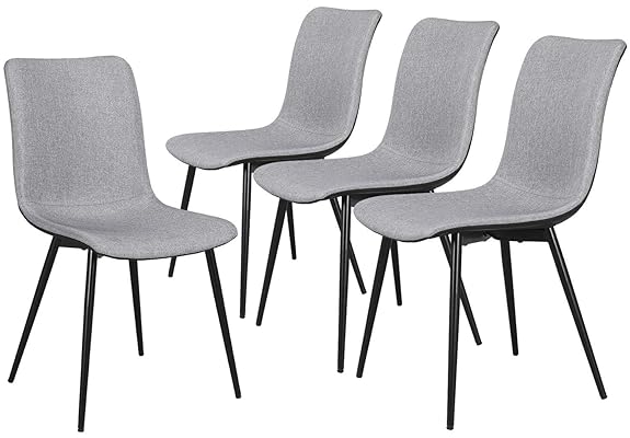 Yaheetech Set of 4 Modern PU Dining Chairs with Gray Linen Cushion