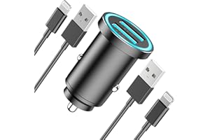 WAMAXLINK Car Charger iPhone [MFi Certified], Smallest 4.8A All Metal Dual Port USB Car Charger Fast Charge Adapter with 2 Pack Lightning Cable Quick Charging for iPhone 14 13 12 11 XS XR X 8 iPad AirPods