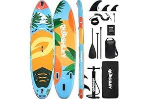 Quashley Inflatable Paddle Board 11ft×34 inch Extra Wider Stand Up Paddle Board Stable Inflatable SUP with 10L Waterproof Bag,Pump,Paddle,3 Removable Fins and Portable Backpack