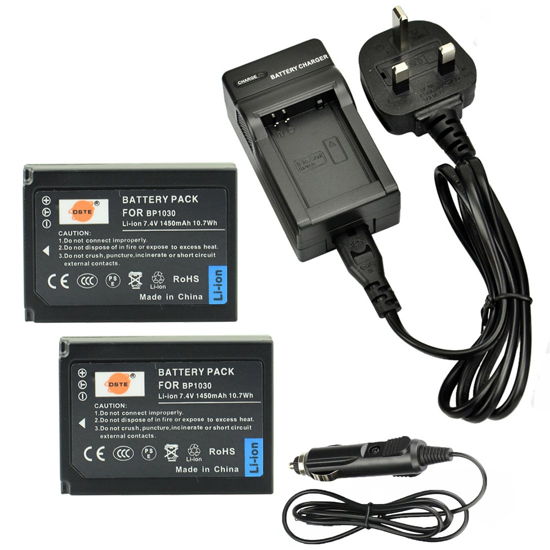 DSTE 2x BP-1030 Rechargeable Li-ion Battery + DC124U Travel and Car Charger Compatible with Samsung NX200 NX210 NX300 NX300M NX500 NX1000 NX1100 NX2000 Digital Camera as BP1030 BP1130 ED-BP1030