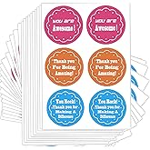 reMarkable Kudos Appreciation Stickers, 1.5 Inch You Are Awesome, You Rock, You Make A Difference Labels - 504 Pcs (Pink, Orange) - Paper, Retro Style - Stickers