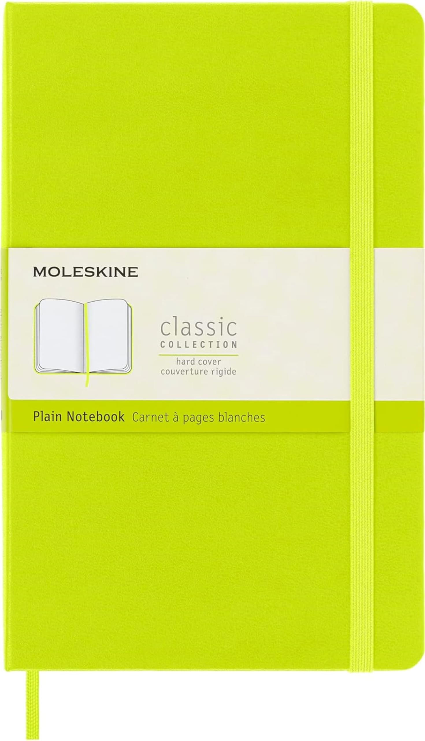Moleskine Classic Notebook, Notebook With Plain Pages, Hard Cover and Elastic Closure, Lemon Green, Large, 13 x 21 cm, 240 Pages